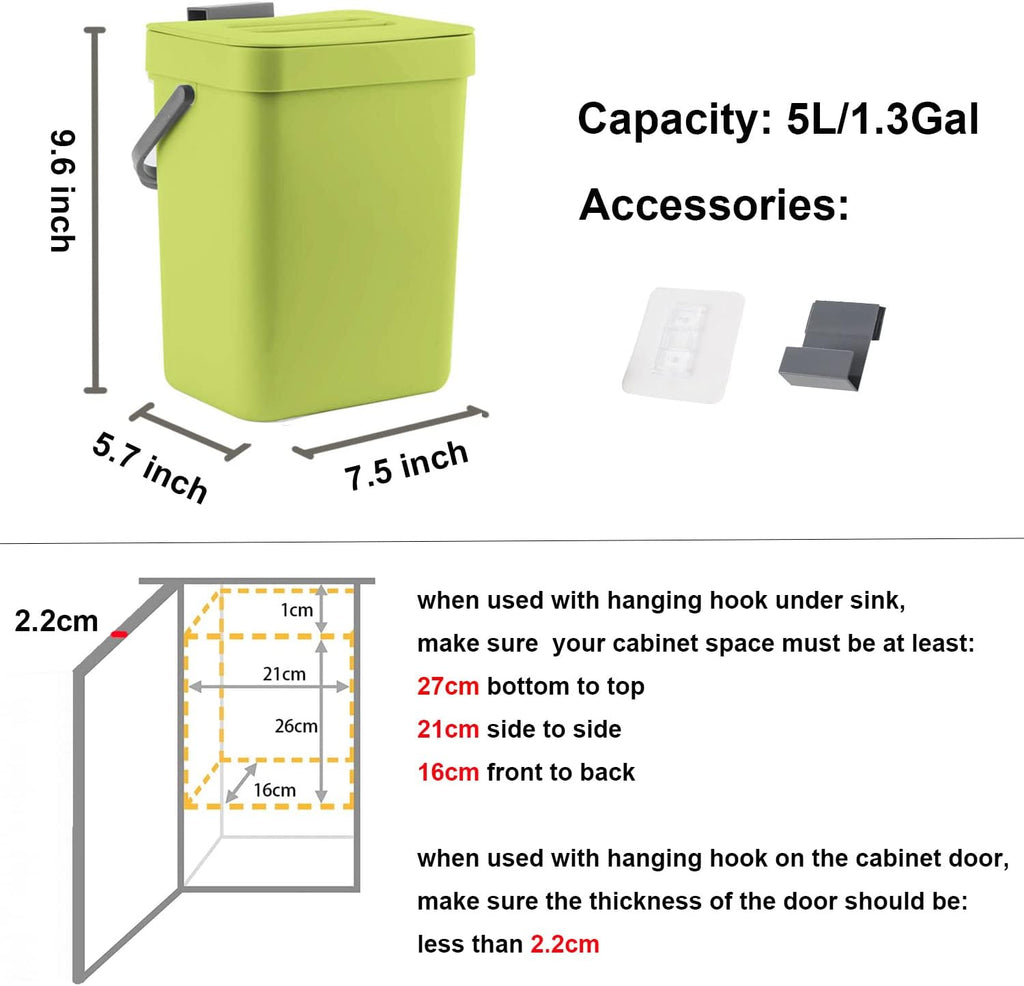Green Wall - Mounted Kitchen Bin