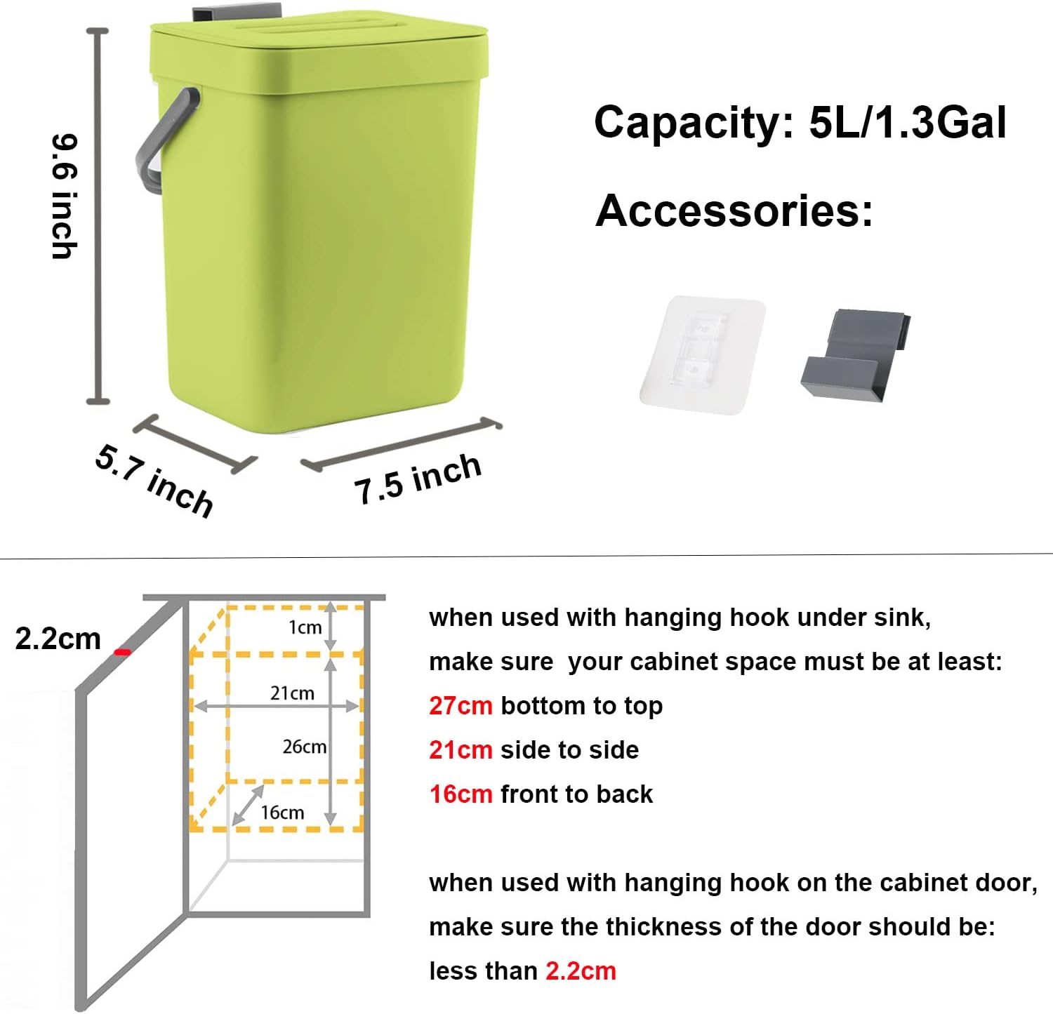 Green Wall - Mounted Kitchen Bin